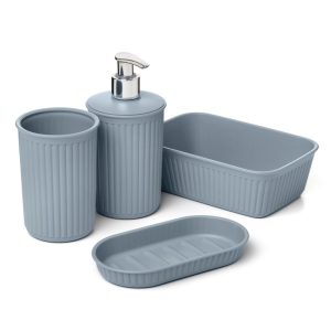 Kit Copo+Saboneteira+Doseador+Organizador Baobab Azul