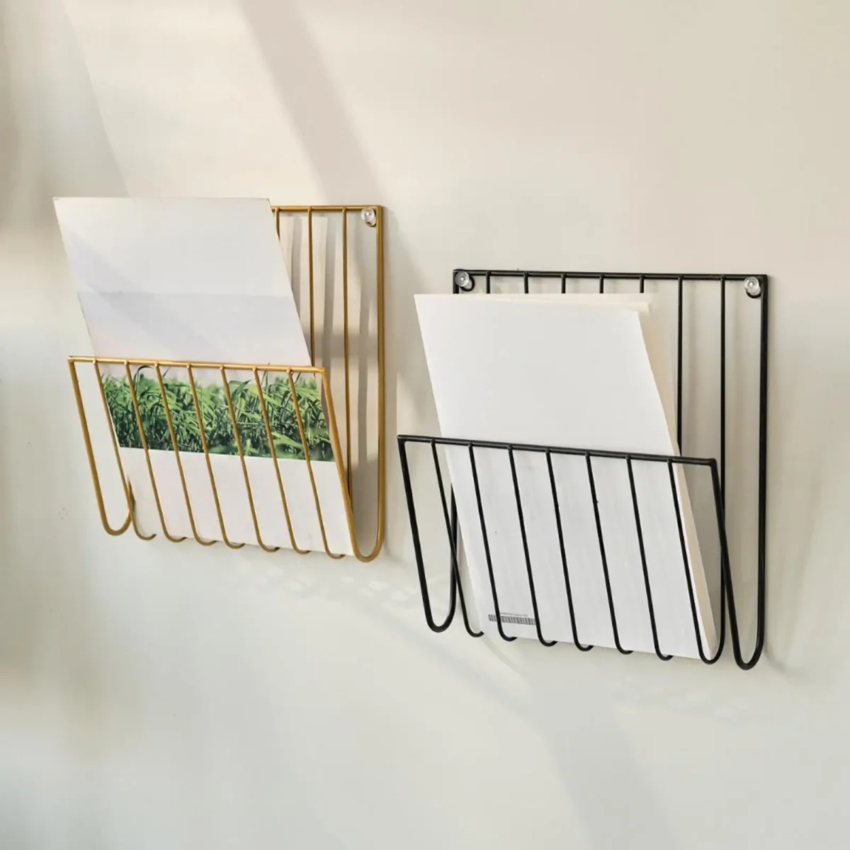 Suporte de parede em ferro para ficheiros — suporte de um nível para revistas e cartas (dourado ou preto) - Image 5
