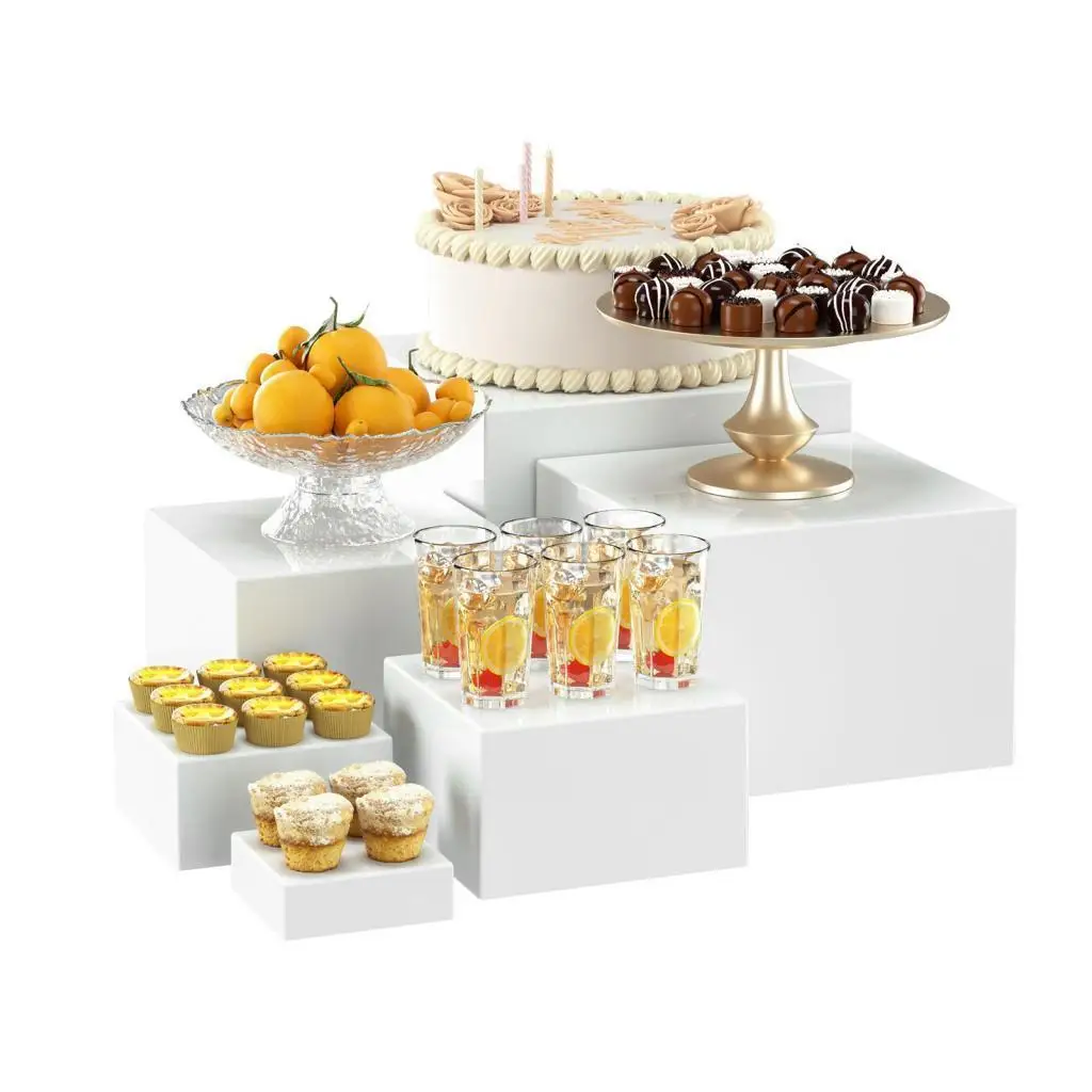 Conjunto de 6 suportes elevatórios de acrílico para buffet — expositores empilháveis com base oca para cupcakes e sobremesas - Image 6