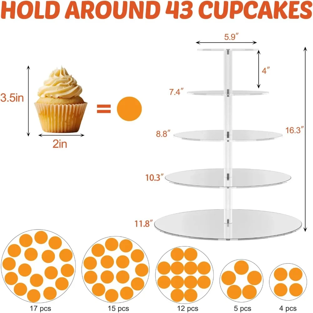 Suporte redondo transparente de acrílico para cupcakes — expositor de sobremesas com 3/4/5 níveis - Image 8