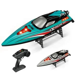 HXJRC HJ816 PRO RTR - Barco RC de alta velocidade sem escova de 55 km / h 2.4G com reinicialização emborcada e luzes LED - Lancha de corrida elétrica à prova d'água para lagos, piscinas e entusiastas de controle remoto