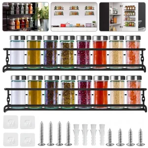 Suporte para Frascos de Especiarias 2 ou 4 Unidades – Organizador para Porta de Armário e Parede da Cozinha