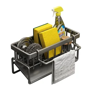 Organizador de Pia de Cozinha — Suporte para Esponja com Cabide para Pano de Loiça e Adesivo Autocolante