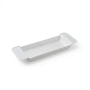 Tabuleiro Extensível para Banheira – Prateleira Retrátil para Banho e Suporte para Toalhas (Branco/Preto)
