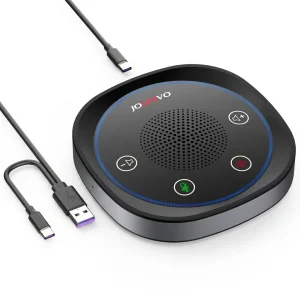 Telefone de Conferência USB — Microfone Condensador Omnidirecional 360° com Silenciar e Volume
