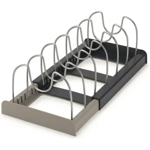 Suporte extensível para panelas e frigideiras em aço inoxidável com 7 divisórias – Organizador de armário e bancada deslizante