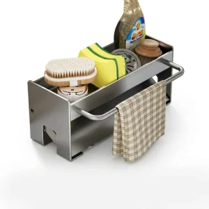 Suporte para Pia de Cozinha e Porta-Esponja – Organizador de Escorredor de Louça em Metal (Cinza/Branco/Preto)