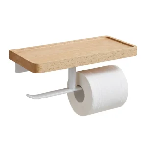Suporte para Papel Higiénico e Rolo de Papel em Aço Inoxidável com Prateleira para Telemóvel — Estilo I/H, Preto ou Branco