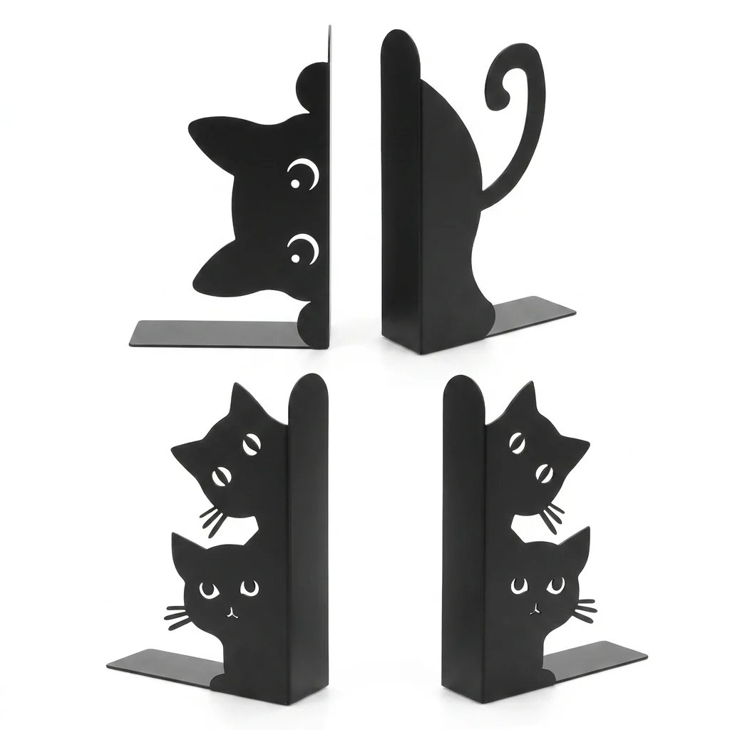 Suportes de livros em ferro com formato de gato — travão de livros decorativo para casa e escritório (estilos A–D) - Image 4