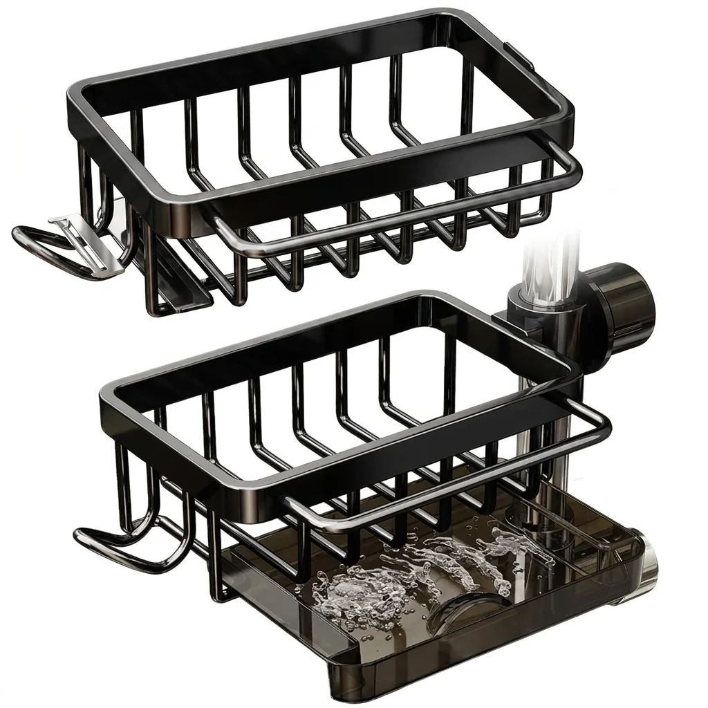 Organizador 3 em 1 para torneira de cozinha – suporte para esponjas e escovas com bandeja de drenagem - Image 3