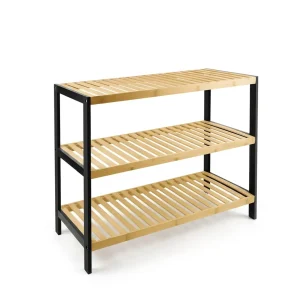 Sapateira de bambu natural de 3 níveis — Durável, resistente à humidade, comporta 12 pares (55 x 70 x 25 cm)