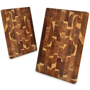 Tábua de cortar reversível em madeira de acácia de corte transversal — bandeja multiusos para servir e preparar, 38×28×1.8cm, 1 un.