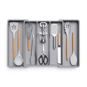 Tabuleiro expansível para utensílios — Organizador ajustável de talheres para gavetas de cozinha