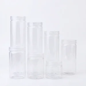 30 frascos transparentes de armazenamento em PET de qualidade alimentar com tampas – tamanhos variados