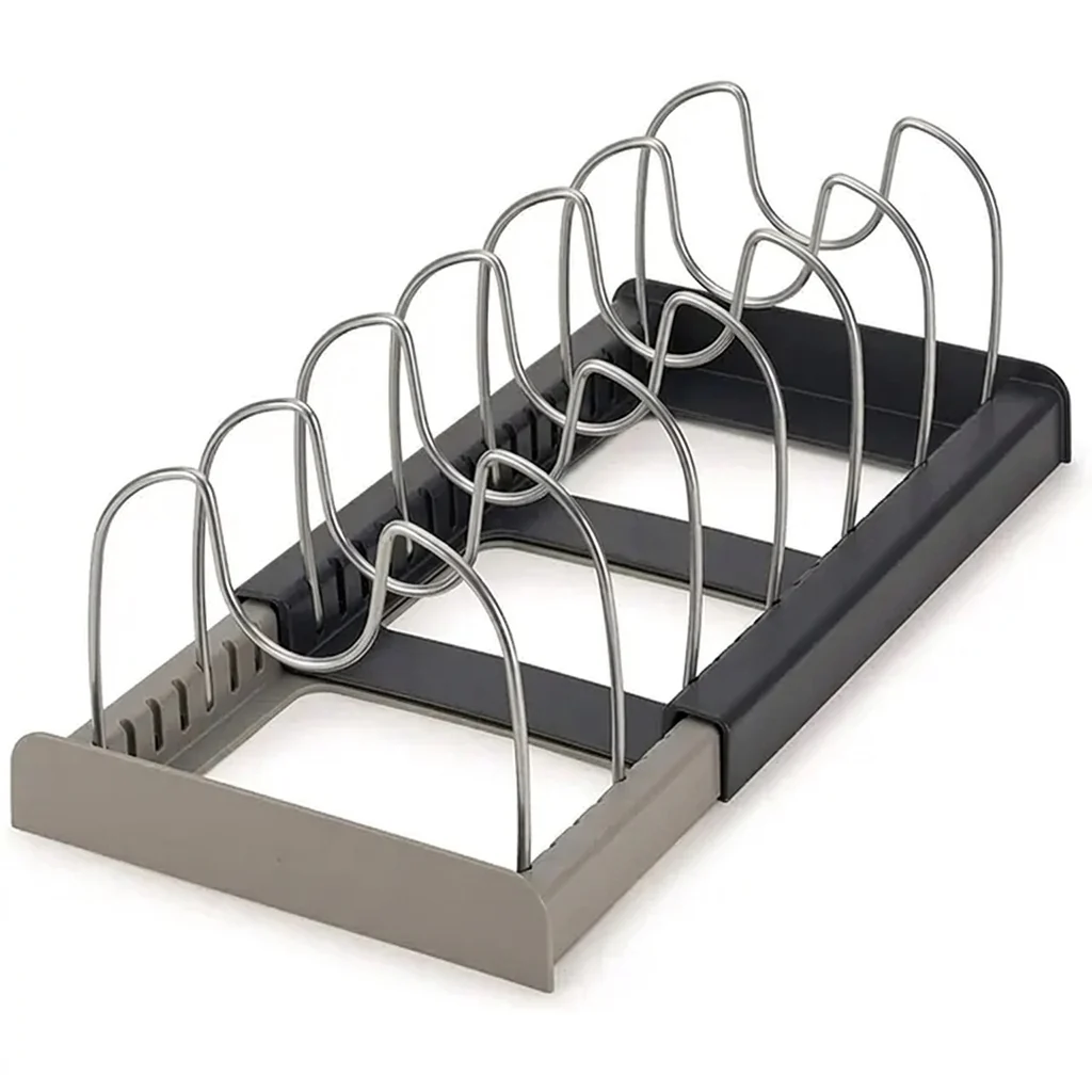 Organizador expansível em aço inoxidável para panelas e frigideiras — 7 divisórias