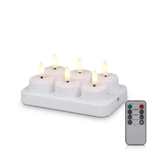 Velas LED de chá recarregáveis sem chama com comando e temporizador — efeito de chama 3D