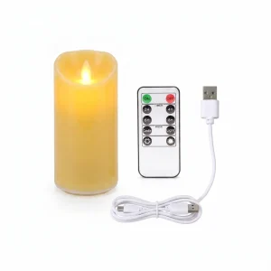 Velas sem chama com pavio móvel, recarregáveis por USB e com comando — velas decorativas em formato de pilar