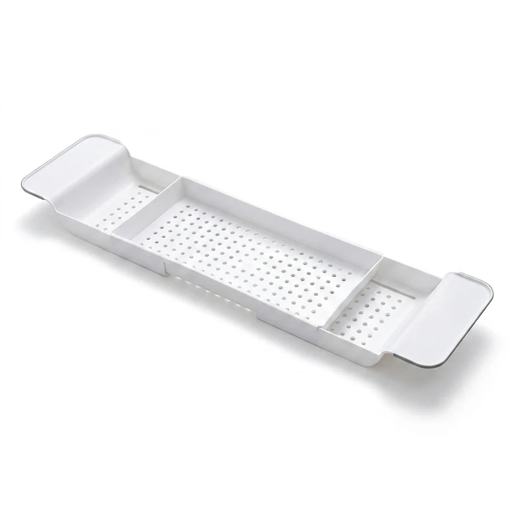 Tabuleiro extensível para banheira – Prateleira de canto para casa de banho, de um nível (plástico) - Image 2